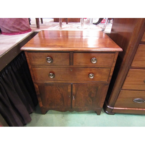 4221 - A 19th Century flame mahogany cabinet the two short over a single long drawer and two door cupboard ... 