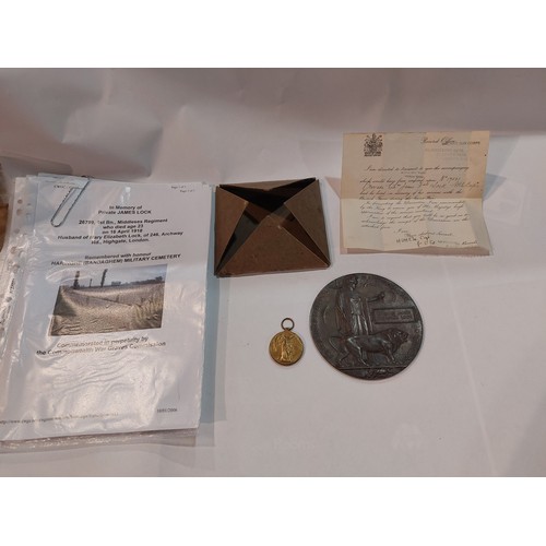 4359 - A WWI death penney and Victory medal relating to Private Charles James Frederick Lock, Machine Gun C... 