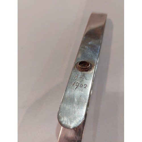 4363 - An antique silver bookmark and rule, engraved Jan 1902 and dedication hallmarked London 1901 maker C... 