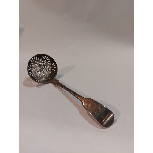 4364 - A Victorian Exeter silver sifter spoon, with engraved crest to handle, 1851, Johnstone, approx. 15cm