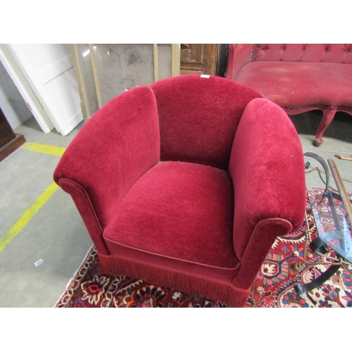 2268 - A 1930's red velour arm chair