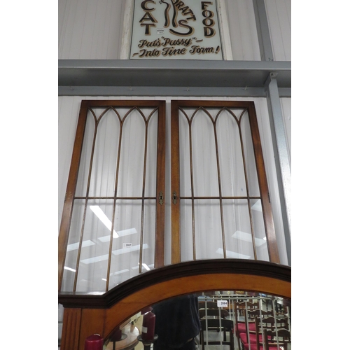 2087 - A pair of mahogany Gothic glazed cabinet doors 48cm x 114cm with locks and key