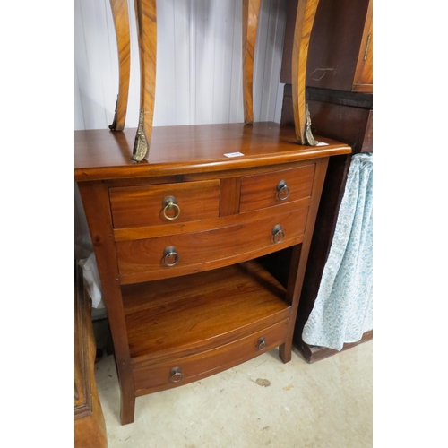 2089 - A modern hardwood side table with four drawers and alcove shelf