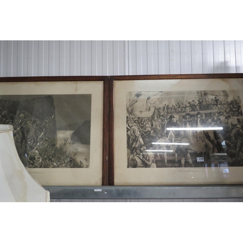 2109 - Two oak framed military prints and two others     (E) £15-20