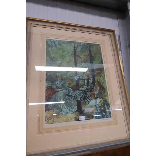 2113 - A large framed limited edition Russell Flint print depicting ladies by a swing, pencil signed