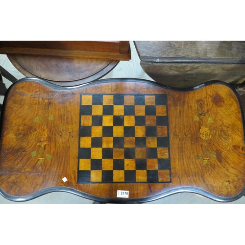 2170 - A Victorian walnut and marquetry stretcher table with checkboard inlay