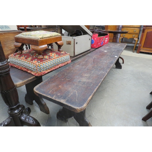 2177 - A pair of Edwardian oak 6' benches, come worm