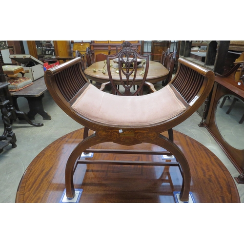 2184 - An Edwardian inlaid mahogany framed stool by James Shoolbred & Co of London