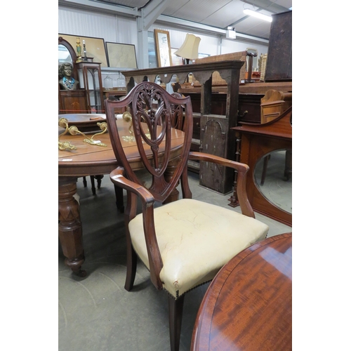 2185 - Six(4+2) early 20th Century magogany wheat ear shield back dining chairs with cram leather seats    ... 