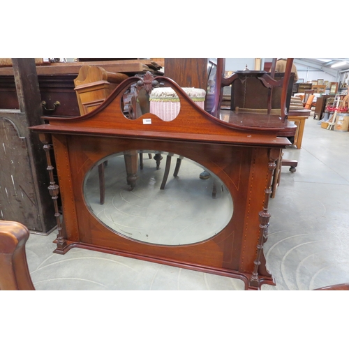 2204 - An Edwardian mahogany inlaid overmantel mirror