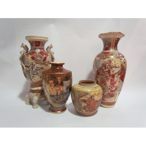 4270 - Three Japanese vases including satsuma, together with a ginger jar lacking cover, tallest vase 31cm ... 