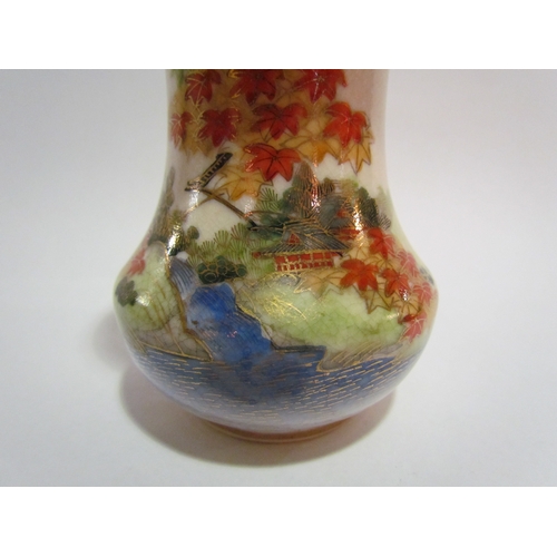 4273 - A 20th Century Oriental vase of waisted form, river landscape, gilt embellishment, 13cm tall