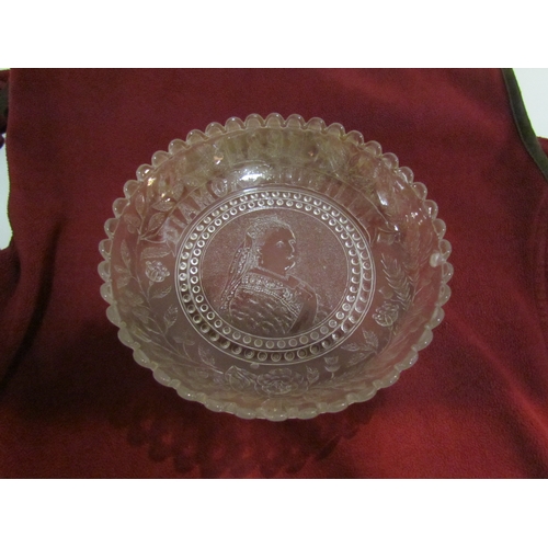 4282 - Two glass plates commemorating Queen Victoria's 1887 and 1897 Jubilees, amber and clear glass, 25cm ... 