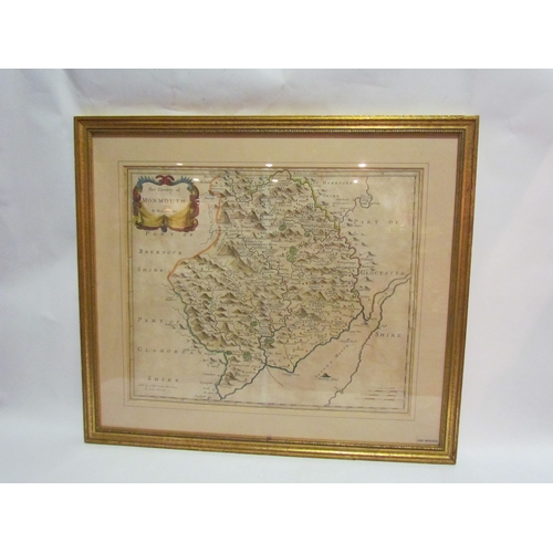 4299 - A Circa 17th Century hand coloured engraved map of Monmouth, Wales, by Robert Morden, framed and gla... 