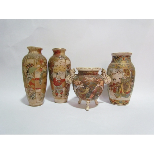 4304 - Four items of Japanese satsuma style ware including a pair of vases, 20cm tall               (E) £20... 