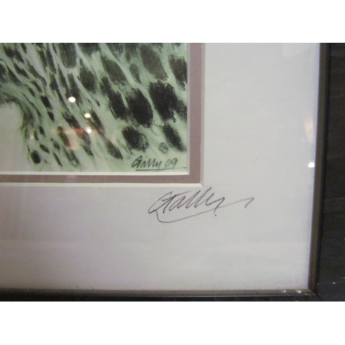 4305 - A Leopard portrait pencil signed by artist lower right, framed and glazed, 16cm x 27cm