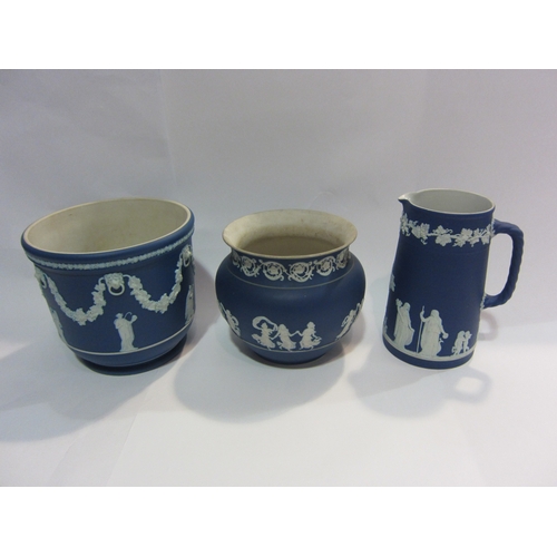 4439 - Three pieces of Wedgwood Jasperware, two jardinieres and jug