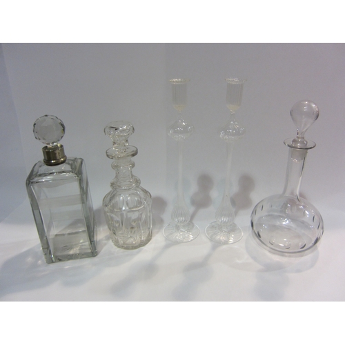 4448 - A selection of glassware including silver neck decanter and slender candlesticks