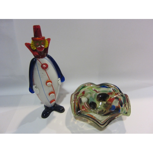 4460 - A Murano glass clown, 36cm tall and a glass wavy form bowl (2)