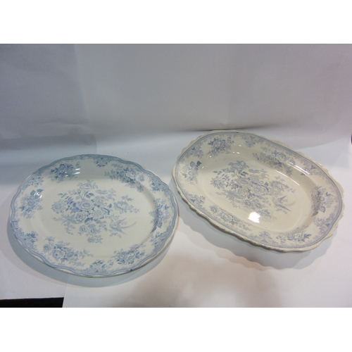 4464 - Three blue and white meat plates