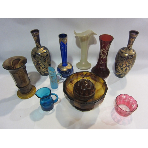 4471 - A collection of glassware including cranberry glass opalescent and a pair of gilt overlay vases