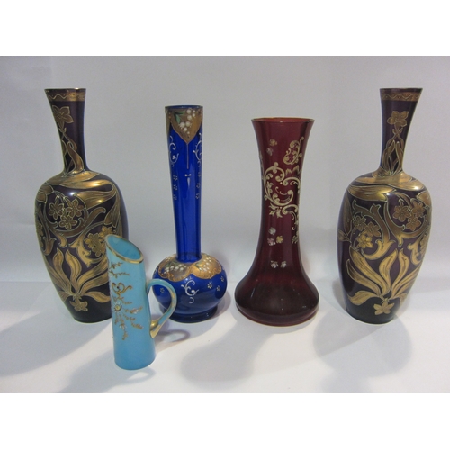 4471 - A collection of glassware including cranberry glass opalescent and a pair of gilt overlay vases