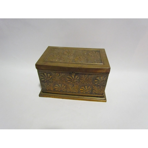 4209 - A brass tea caddy with foliate design in relief