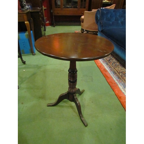 4234 - A Victorian mahogany wine table, circular top, on ring-turned support to tripod base, 64cm tall x 50... 