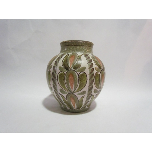 4239 - A Bourne Denby Glyn Colledge vase, green foliate pattern, 22.5cm tall