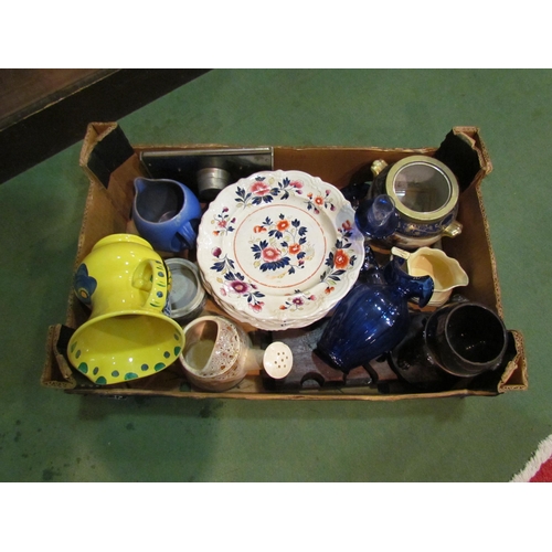 4266 - A box containing assorted ceramics including floral pattern plates and Bursley ware jug