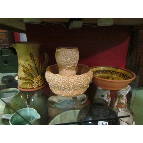 4267 - Two pieces of Harleston Norfolk pottery to include jug and bowl and two pieces of Sylvac