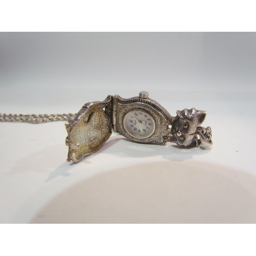 4400 - A silver pendant watch of cut form set with marcasite stones on chain pendant, approx. 38mm     (C)