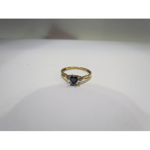 4413 - A 9ct heart shaped sapphire and diamond set ring, approx. 1.8g