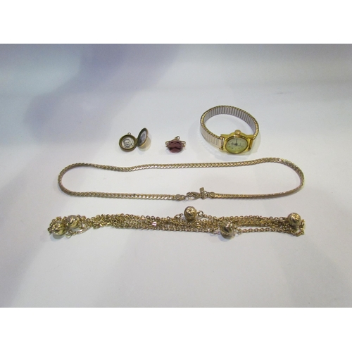 4420 - A 9ct gold swivel fob, rolled gold locket, wristwatch, necklace, etc