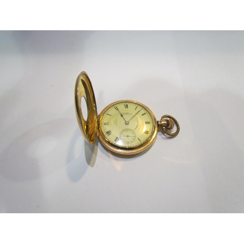 4421 - A Waltham half hunter pocket watch with A.L.D Dennison serial no. 550455, 14ct rolled gold case