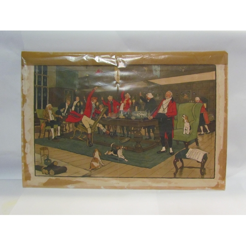 4486 - An unframed Cecil Aldin print 'The Hunt Supper', some damage, 38cm x 61cm image size