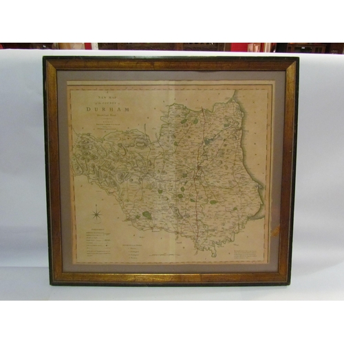 4489 - An engraved map of the county of Durham, hand coloured in outline, by John Cary, C.1808, framed and ... 