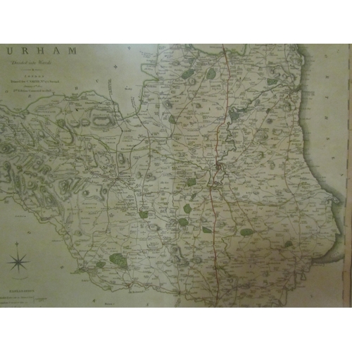 4489 - An engraved map of the county of Durham, hand coloured in outline, by John Cary, C.1808, framed and ... 