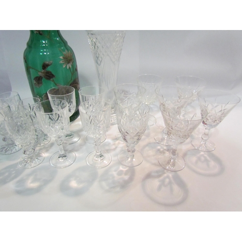 4493 - A selection of crystal wine and sherry glasses, green painted vase etc        (R) £15