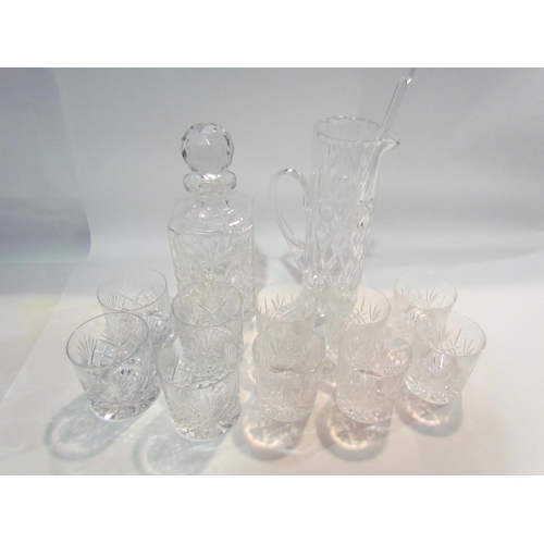 4496 - A set of four Royal Doulton tumblers with decanter and a set of six tumblers with jug