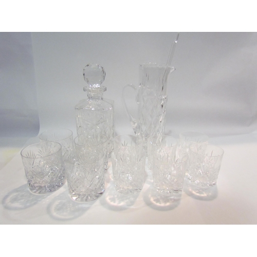 4496 - A set of four Royal Doulton tumblers with decanter and a set of six tumblers with jug