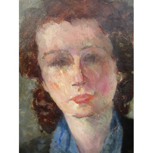 6021 - ANDRE GUERBILSKY (1907-1992) A framed oil on board, portrait of a woman. Signed top right. Label ver... 