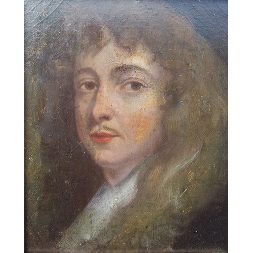 6006 - A 19th Century oil on wooden panel portrait thought to be of Charles II. Unsigned. Set in an ornate ... 