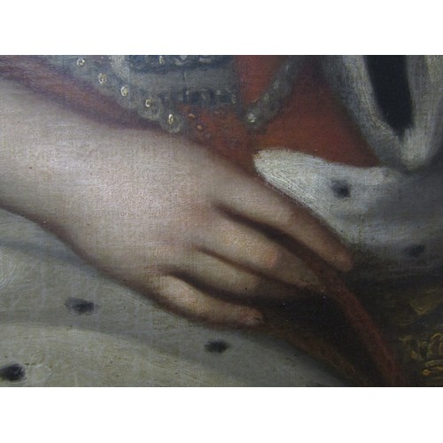 6001 - In the manner of Godfrey Kneller (1646-1723). A portrait of Queen Anne wearing a pearl necklace in r... 