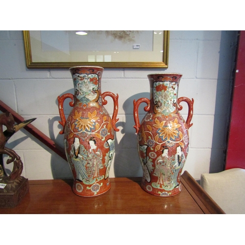 1002 - A near pair of Chinese famille rose twin handled vases of large proportions, a/f, both with damage/r... 