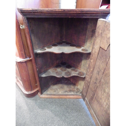 1018 - A 19th Century oak corner cupboard with panelled door, shelved interior, missing moulding, 87cm tall... 