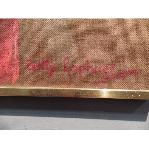 1034 - BARRY RAPHAEL: A 1970's oil on hessian of a semi-clad woman, signed lower right, framed, 90cm x 60cm... 