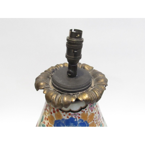 1042 - A 19th Century large hand decorated Canton vase converted to a lamp base with figural cartouches, wi... 