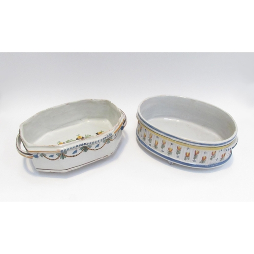 1183 - Two Circa 1800 French faience basins with hand painted swag and floral detail.  The octagonal exampl... 