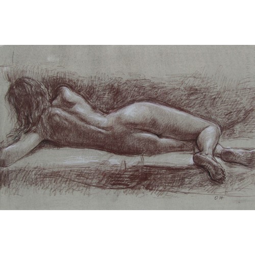 6097 - DAVID HENDERSON (XX/XXI) A framed and glazed pencil drawing, recling female nude. Image size 36cm x ... 